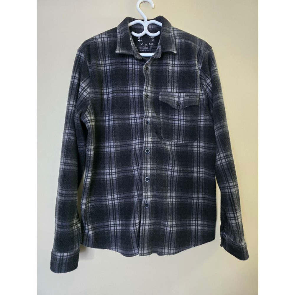Billabong Mens Black Gray Plaid Fleece Button Down Shirt Large